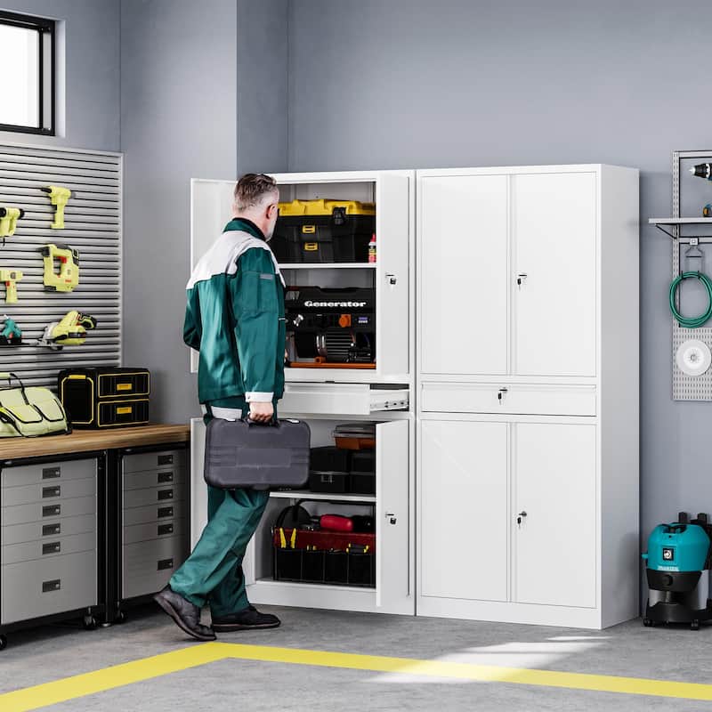 Metal Garage Storage Cabinet Tool Cabinet with Drawer - N/A