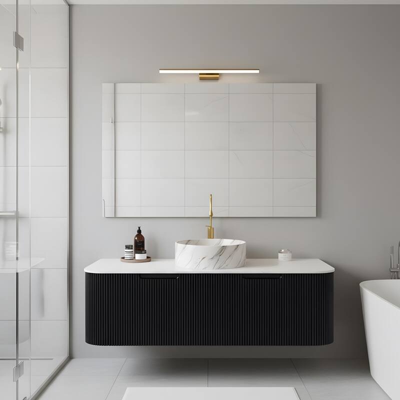 Floating Bathroom with Round Ceramic Basin and Storage Drawer