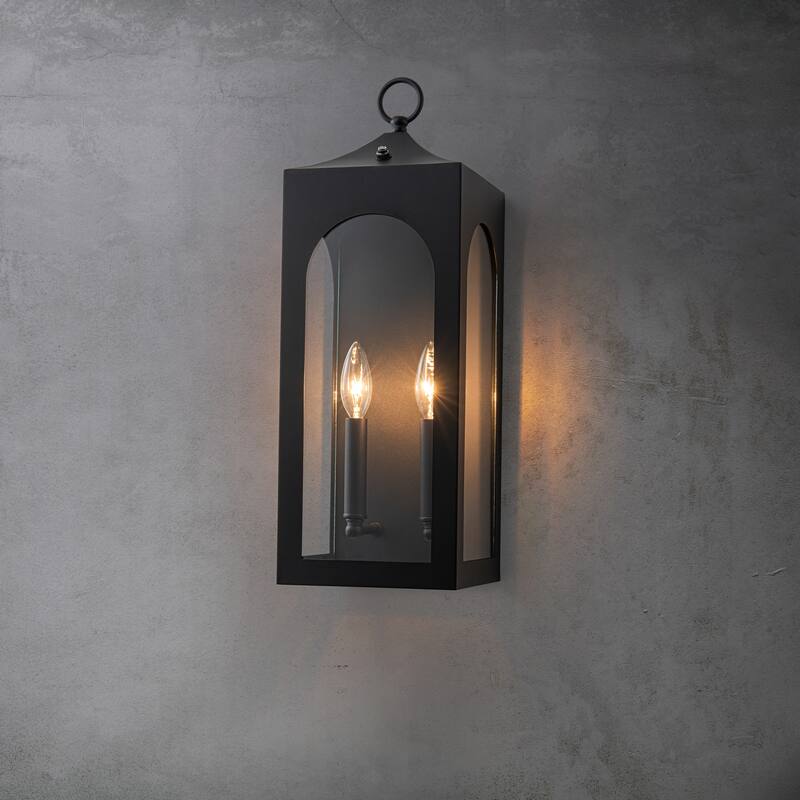 CraftHome Unique/Statement Dusk to Dawn Outdoor Wall Light with Clear Glass Farmhouse Black Exterior Wall Sconce - W7"