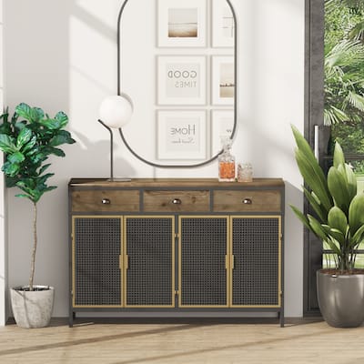 47.64" Wide 4 Doors Modern Sideboard with 3 Top Drawers,Freestanding Sideboard Storage Cabinet Entryway Floor Cabinet