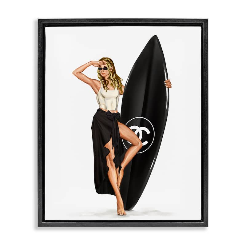 Stupell Trendy Surfer Girl in Black Framed Floater Canvas Wall Art Design By Ziwei Li - 17 x 21 - Black