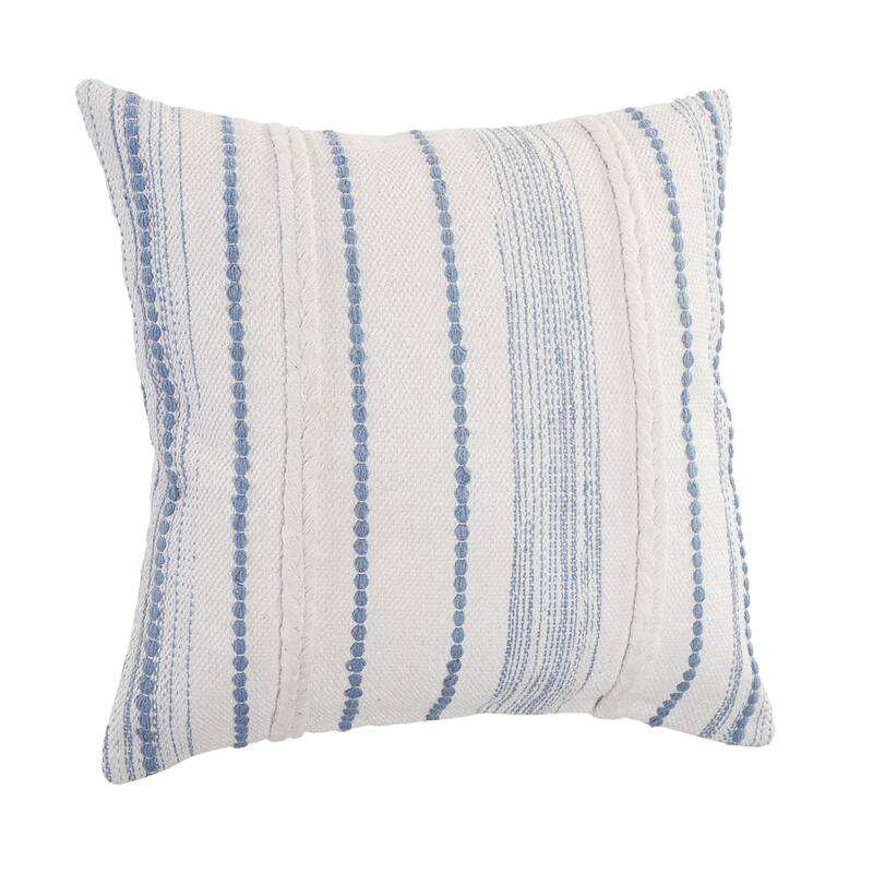 20" White and Light Blue Striped Square Throw Pillow