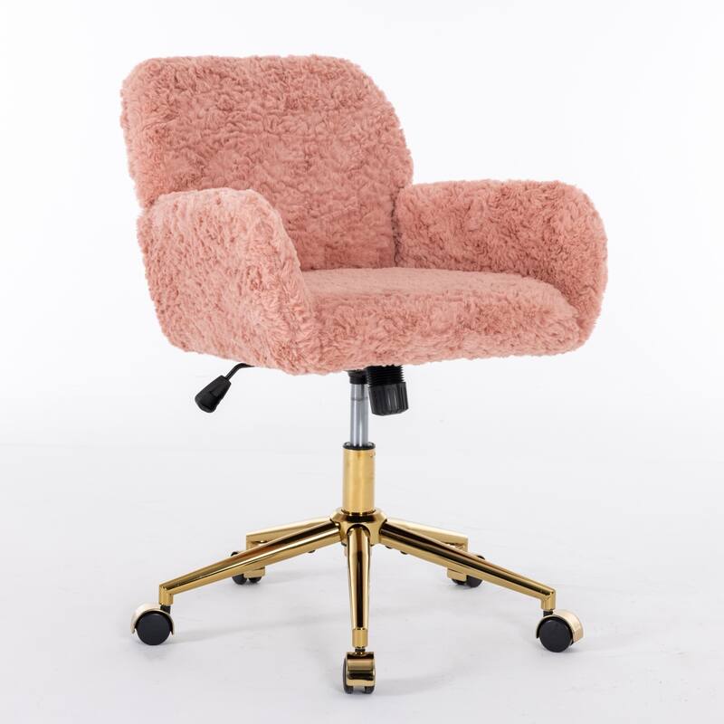 GDF Studio - Modern Upholstered Swivel Home Office Chair with Golden Metal Base and Artificial Rabbit Hair Comfort