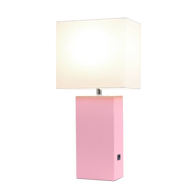 21 in. Pink Finish Table Lamp with White Shade, Sturdy Table Lamp for Living Rooms and Bedrooms