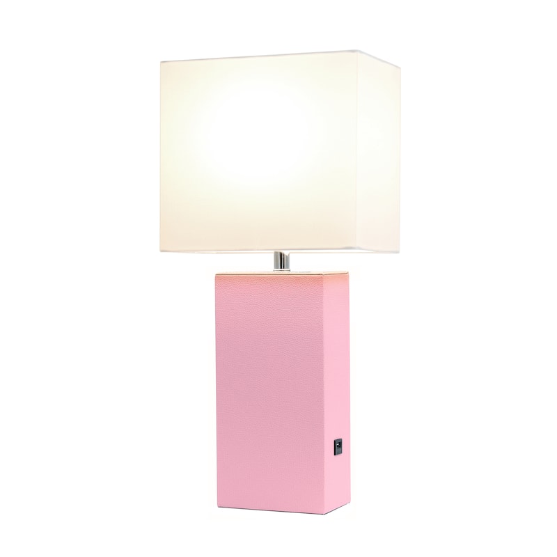 Elegant Designs 21" Modern Leather Wrapped Table Lamp with USB Port, With LED Bulb
