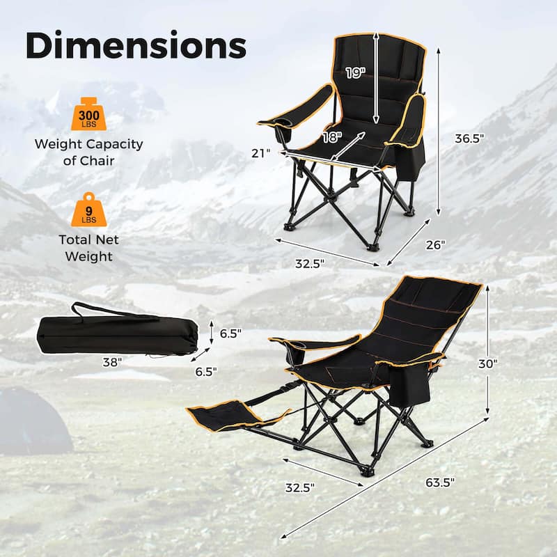 1/2 PCS Reclining Camping Chair Portable Chair w/ Removable Footrest