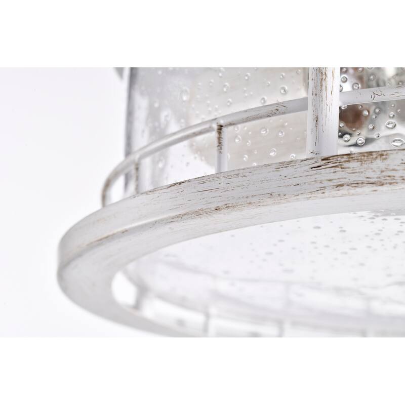 Antique White 2-Light Flush Mount with Caged Glass Shade