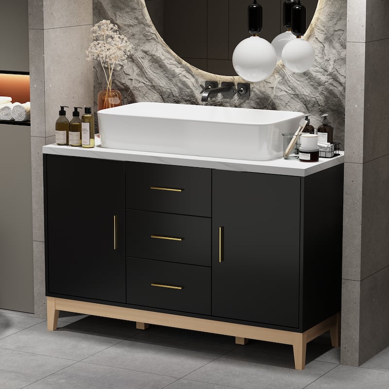 47.2" Stylish & Spacious: Modern Black Bathroom Vanity Set