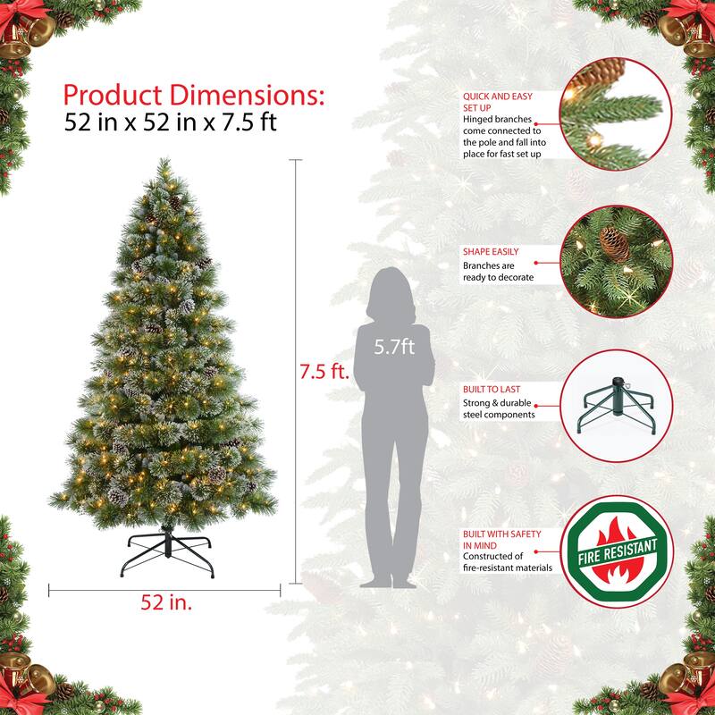 Puleo International Pre-Lit 7.5' Frosted Boulder Pine Artificial Christmas Tree