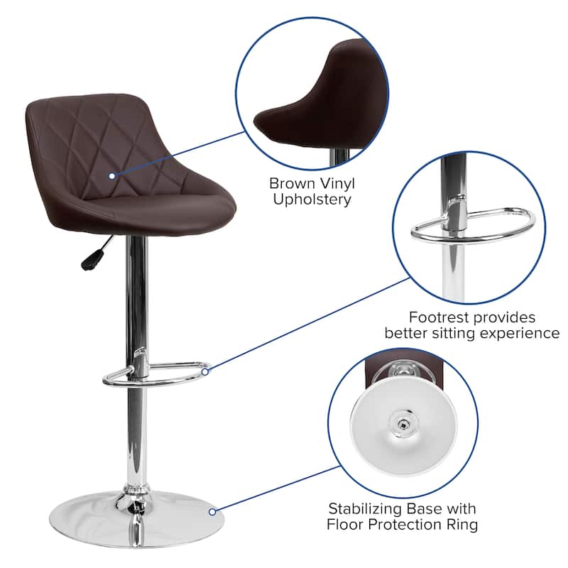 Diamond Pattern Vinyl Bucket Seat Adjustable Barstool - 18.5"W x 19"D x 33.25" - 41.75"H