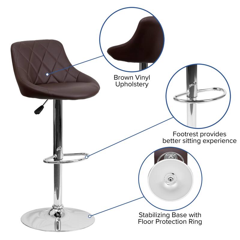 Vinyl Bucket Seat Adjustable Diamond Back Barstool (Set of 2) - 18.50"W x 19"D x 33.25" - 41.75"H