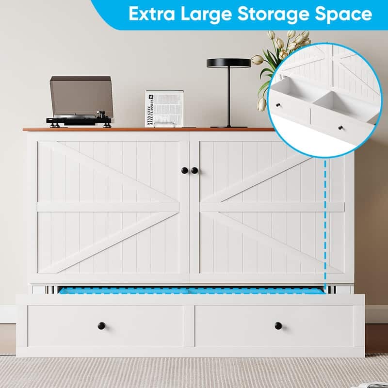 Mixoy Modern Full/Queen Size Murphy Bed Chest with Storage，USB Charging Station，No Mattress
