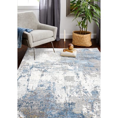 Bashian Grettel Ivory/Blue Contemporary Area Rug