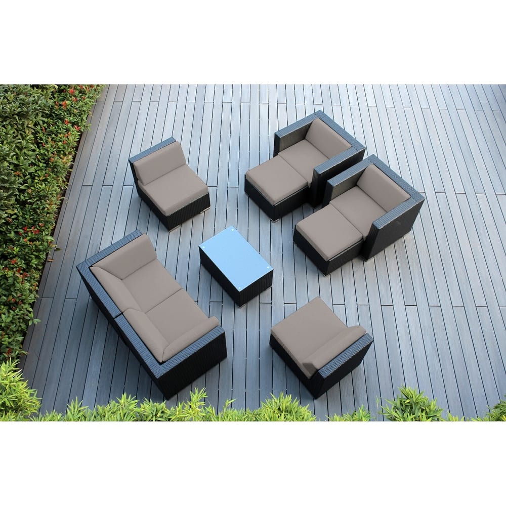 Ohana Outdoor Patio 9 Piece Black Wicker Seating Set with Cushions - No Assembly