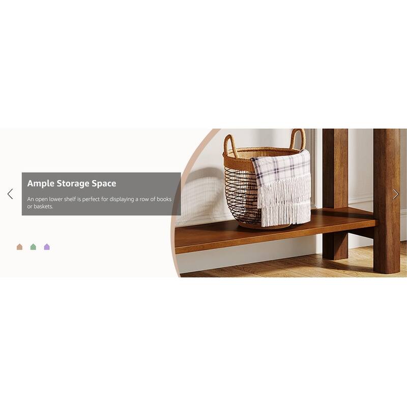 70.9" Extra Long Console Table, Rustic Solid Wood Sofa Table Behind Couch, 2-Tier Entryway Accent Table with Storage