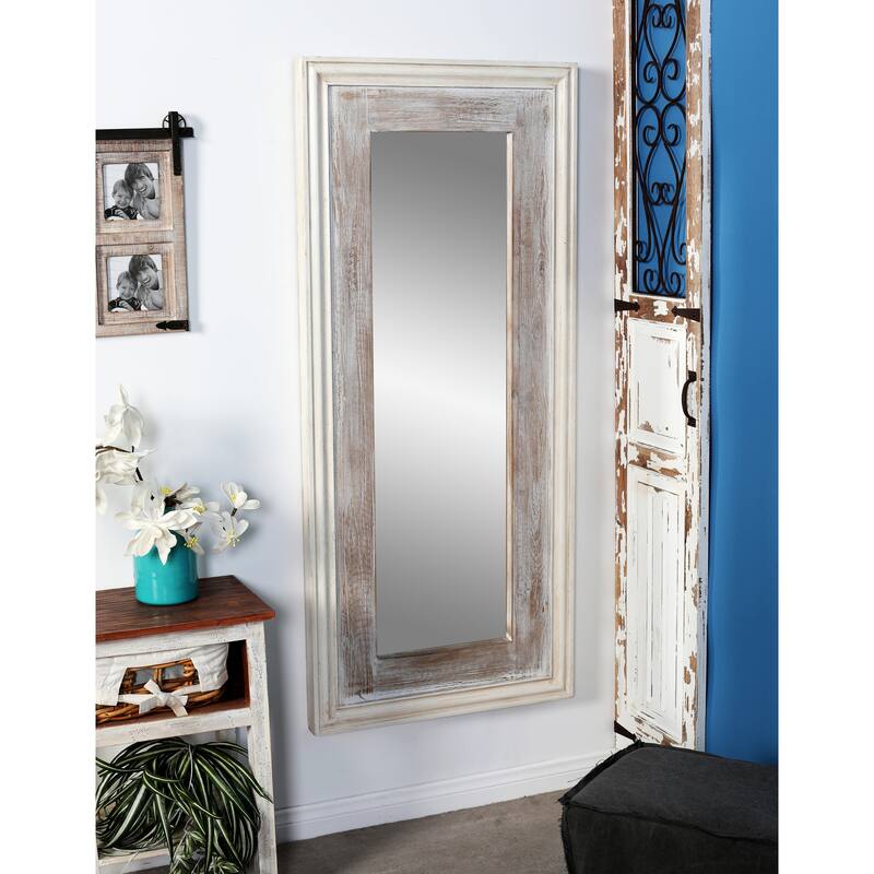 Wood Wall Mirror - White - Roche River Decor - 2"W x 26"L x 59"H