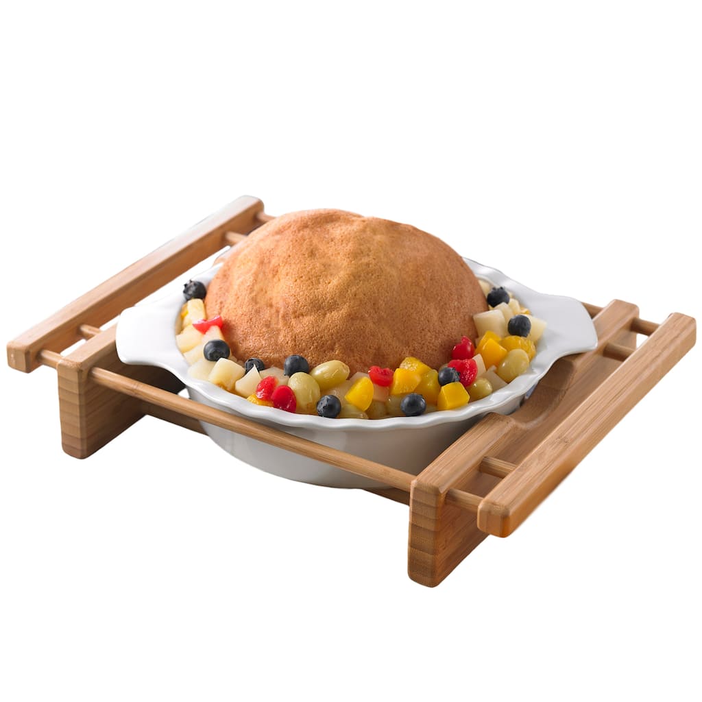 Creative Home Grand Buffet 10" Stoneware Baking Dish with Bamboo Serving Rack