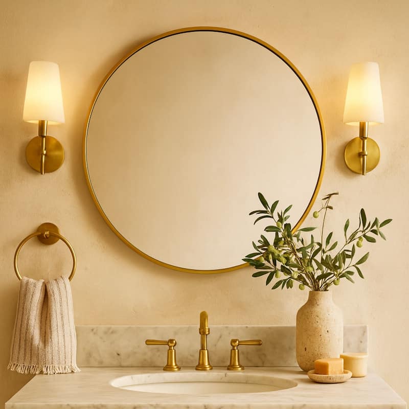 TEHOME Korra Round Wall Mirrors 30 and 36 Inch Metal Frame Options for Bathroom Bedroom & Entryway