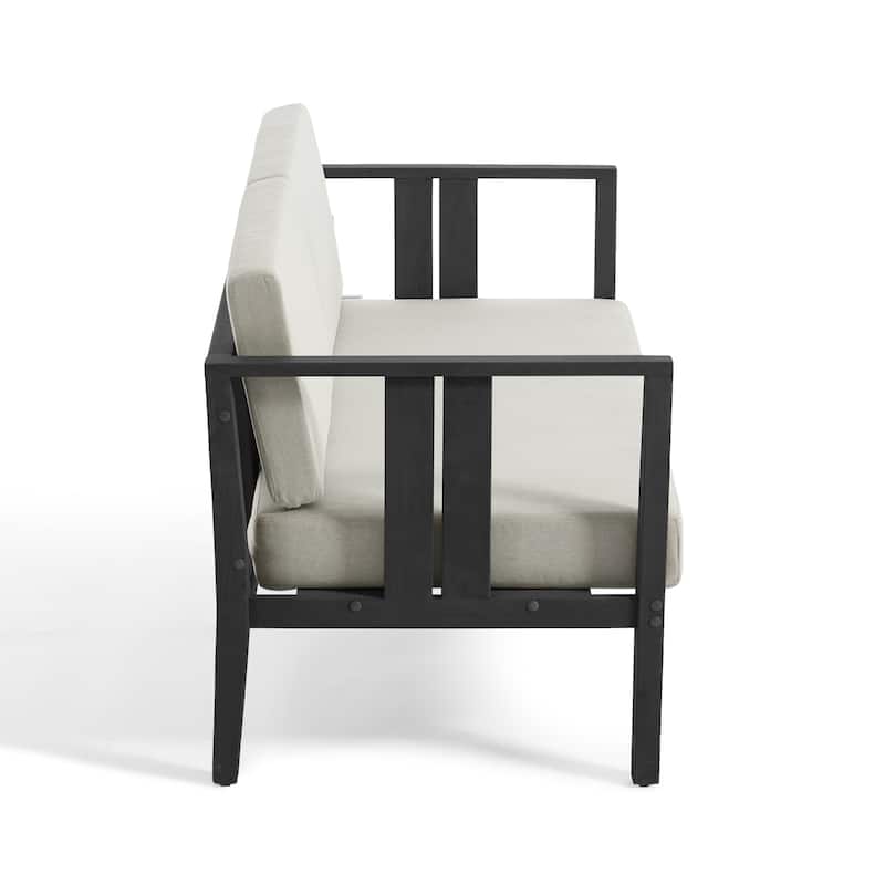 Casual Teak Wood Outdoor Patio Loveseat with Cushions