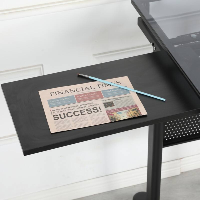 Adjustable Drafting Table Drawing Desk with Stool, 2 Metal Drawers