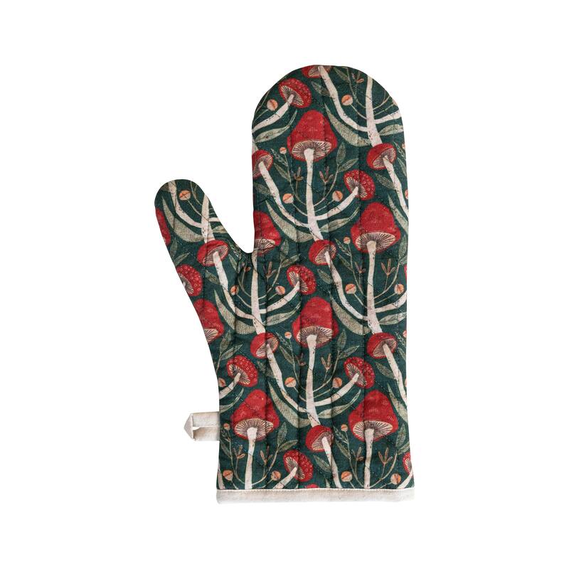 Quilted Cotton Oven Mitt with Mushrooms Pattern and Loop