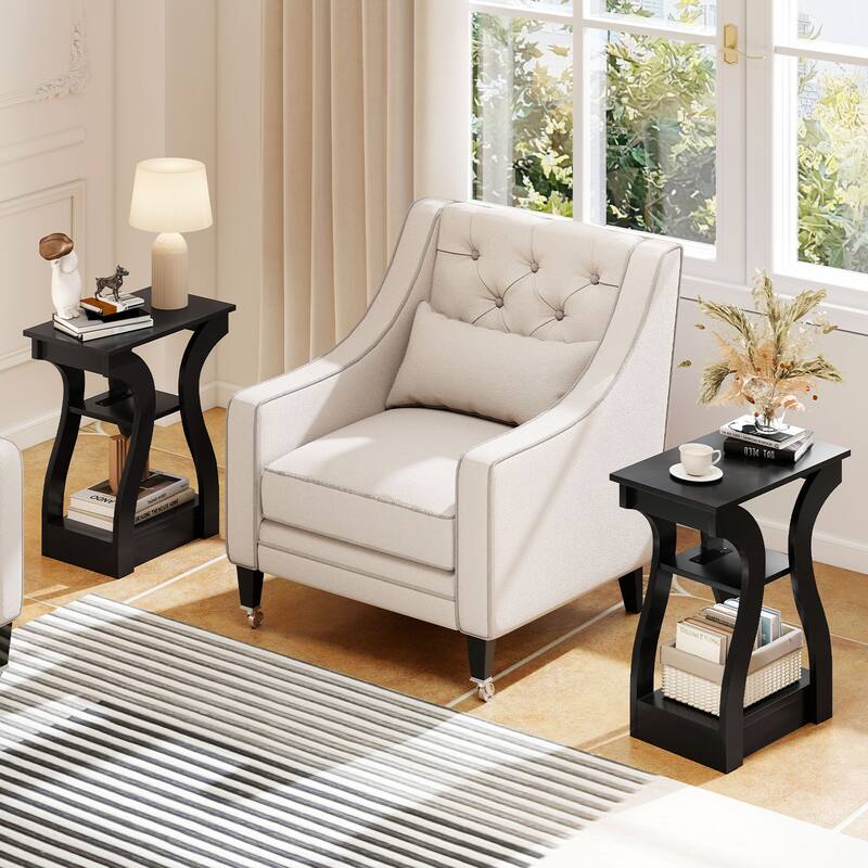 Gymax End Tables w/Charging Station Set of 2 3-Tier Side Tables w/USB