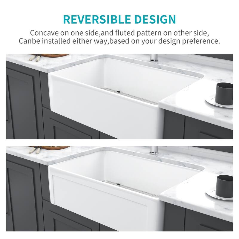 Farmhouse Kitchen Sink Apron-front Ceramic Reversible Single Bowl