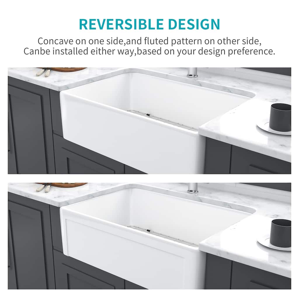Farmhouse Kitchen Sink Apron-front Ceramic Reversible Single Bowl