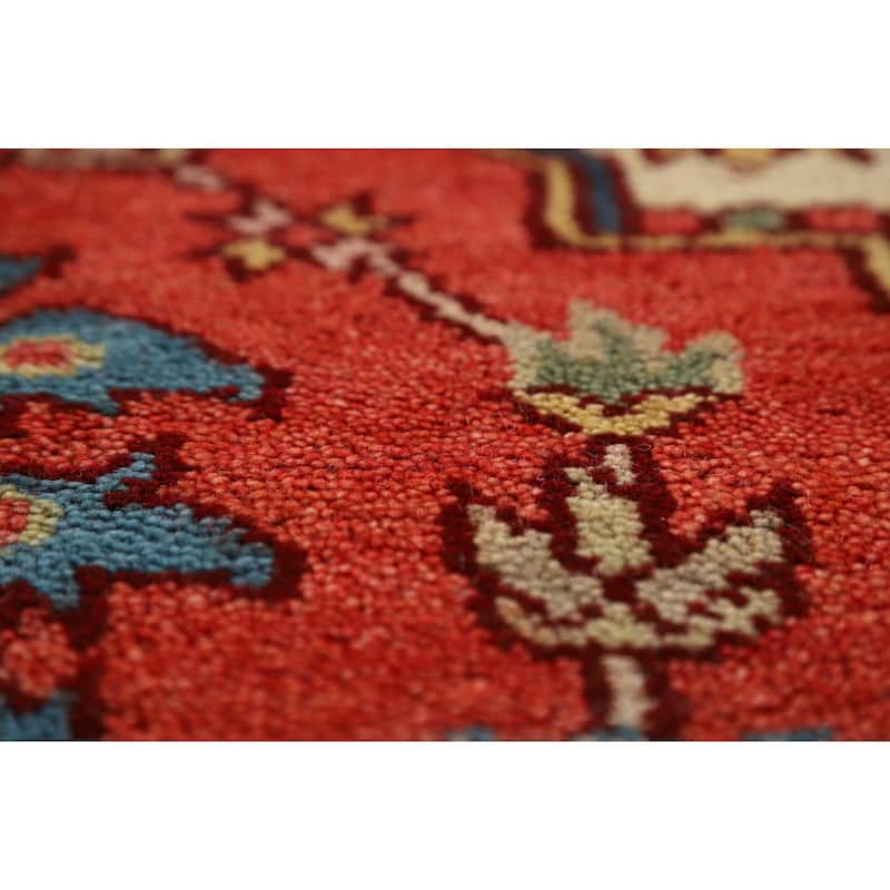 Geometric Heriz Serapi Indian Rug Hand-Knotted Orange Wool Carpet - 7'10"x 9'9"