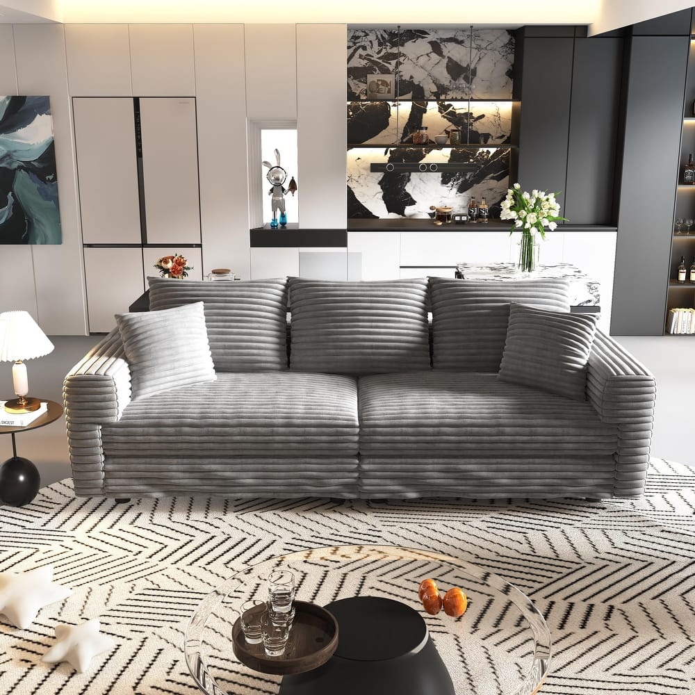 82.7" Plush Corduroy 3-Seat Sofa, Modern Comfy Upholstered Sofa Cloud Couch,Deep Seat Couches with Soft Pillows