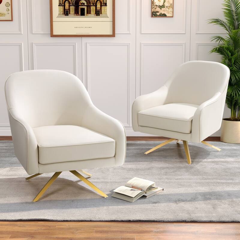 PU Faux Leather Swivel Accent Sofa Chair - 2PC - White