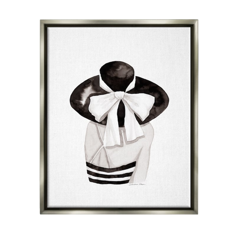 Stupell Summer Girl in Hat Framed Floater Canvas Wall Art Design by Simone Elum - 25 x 31 - Grey