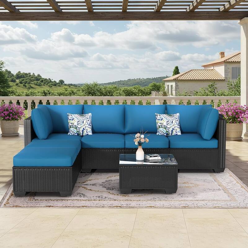 AECOJOY 7 Pieces Outdoor Sectional Sofa Wicker Rattan Conversation Set
