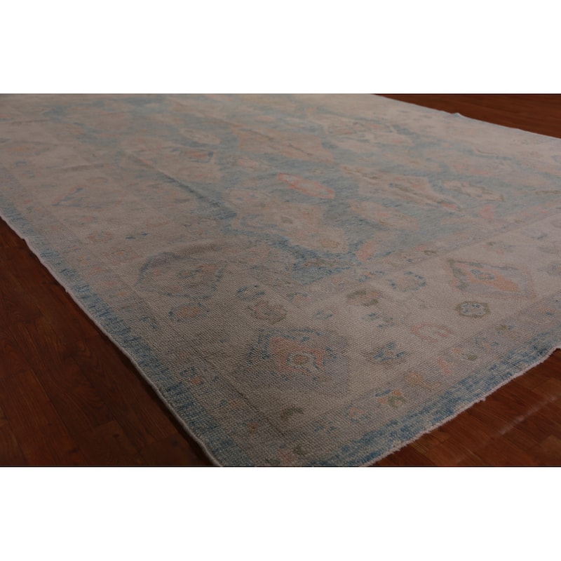 Hand Knotted Oriental 100% Wool Carpet Transitional Geometric Navy Blue & Blues Oushak Area Rug - 12' 3'' X 9' 0''