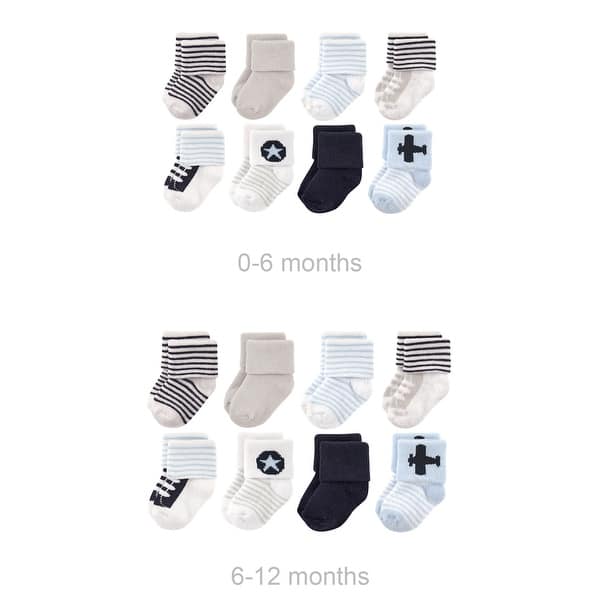 slide 1 of 1, Luvable Friends Infant Boy Grow with Me Cotton Terry Socks, Blue Airplane, 0-6 and 6-12 Months - Airplane 16-Pack 0-6 and 6-12 Months - Airplane 16-Pack