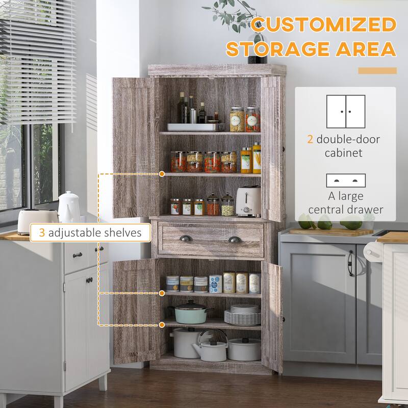 72" Freestanding Kitchen Pantry Cabinet, Tall Storage Cabinet with 2 Door Cupboards, 2 Drawers and Adjustable Shelves