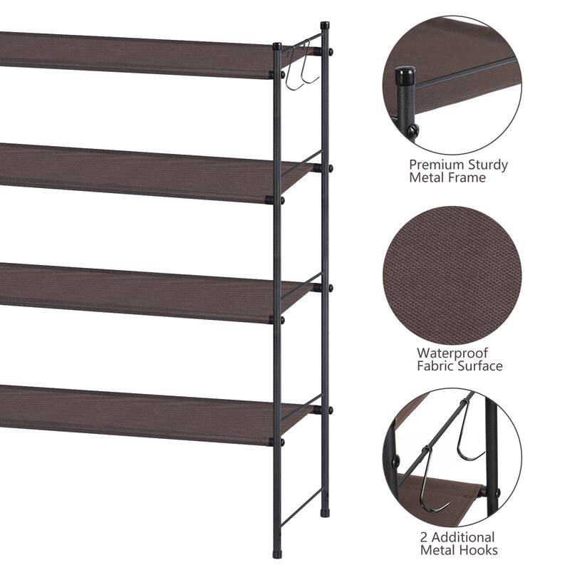Freestanding Sturdy Fabric Shoe Rack Organizer with 2 Metal Hooks, Bronze