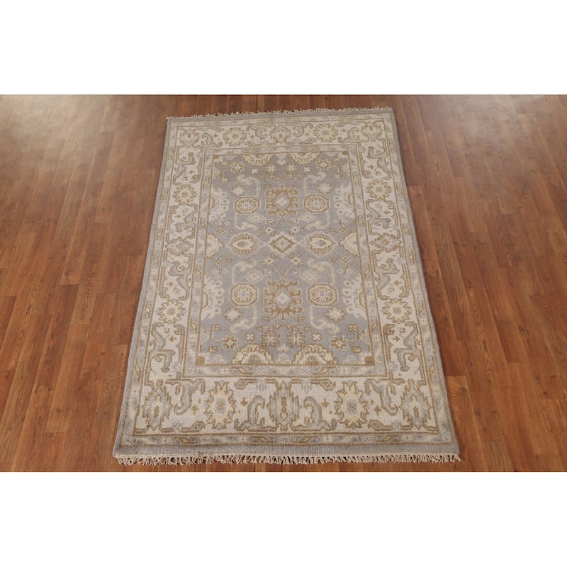 Gray Oushak Oriental Area Rug Handmade Wool Carpet - 3'11"x 6'1"