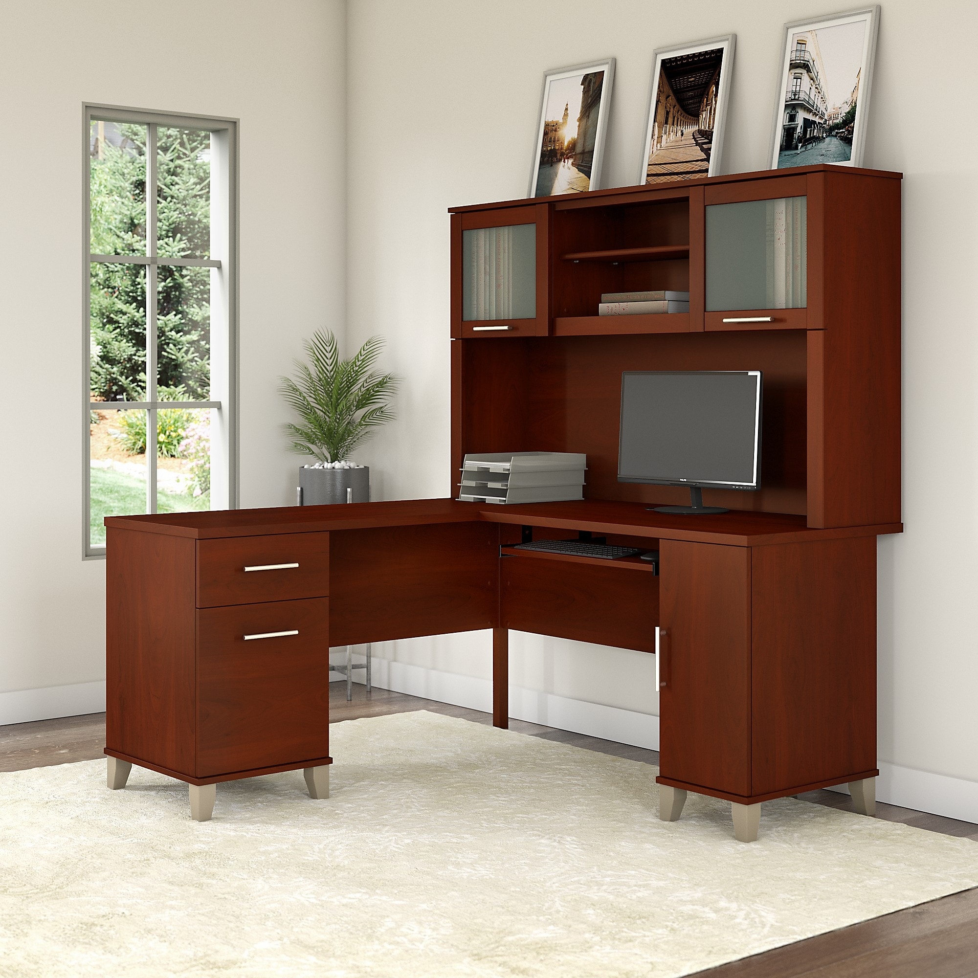 60 inch l shaped hot sale desk with hutch