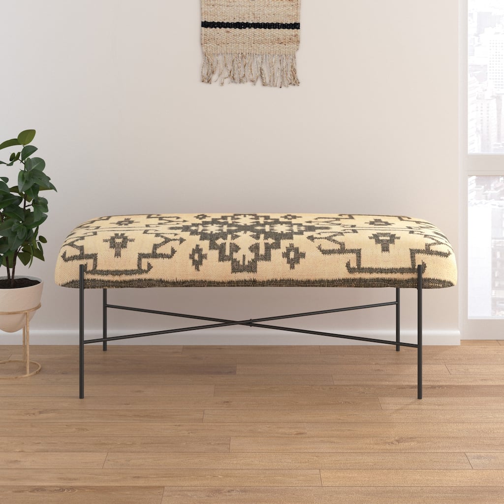 Sevita Black/Cream Southwestern Indoor Bench - 48" L x 18" W x 18" H