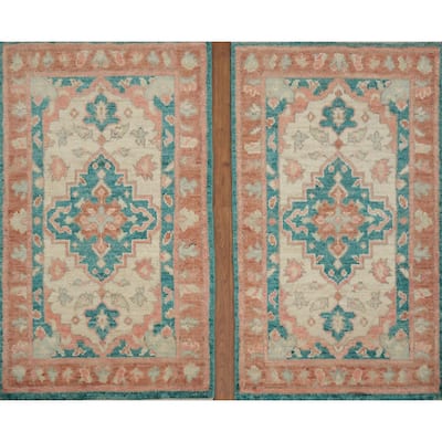 Hand Knotted Oriental 100% Wool Carpet Transitional Floral Beige & Ivories Oushak Area Rug - 3' 0'' X 2' 0''