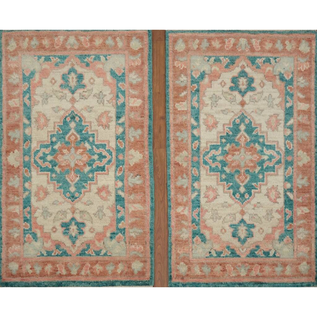 Hand Knotted Oriental 100% Wool Carpet Transitional Floral Beige & Ivories Oushak Area Rug - 3' 0'' X 2' 0''