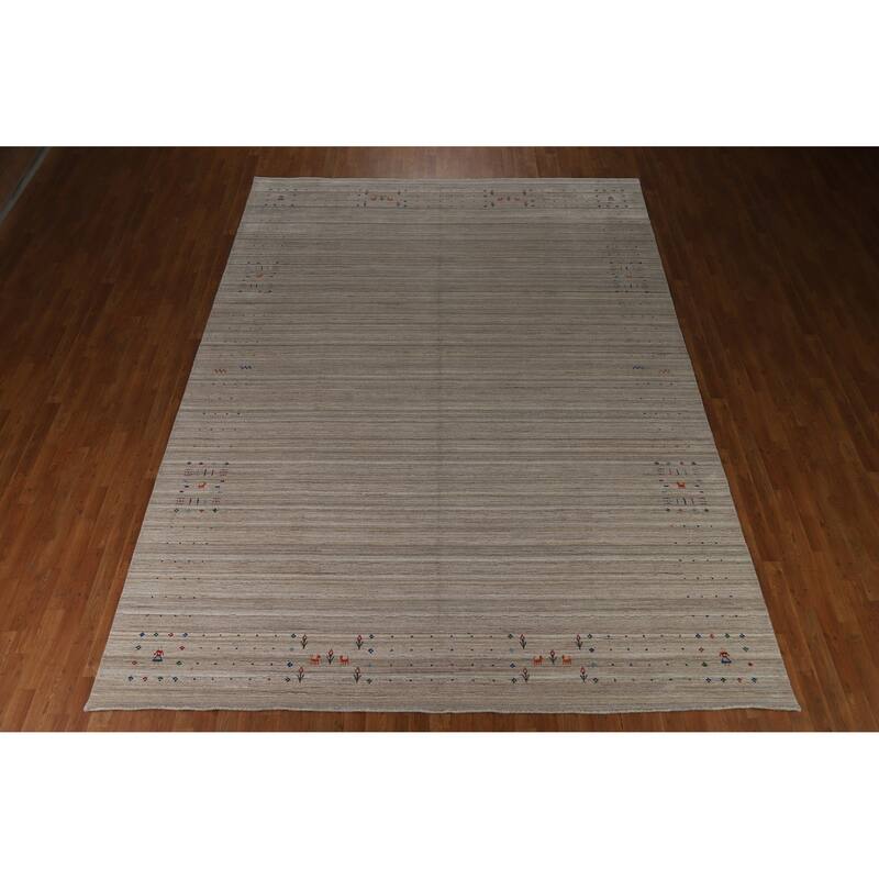 Striped Wool Gabbeh Indian Area Rug 9x12 - 9' x 12'