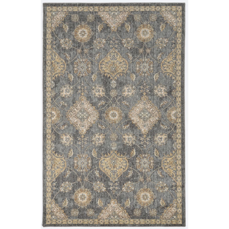 Copper Grove Wool Distressed Traditional Ivory Area Rug - 7'7" x 10'10" - Charcoal