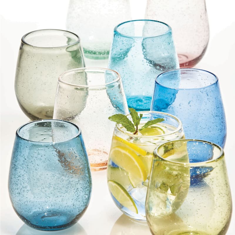 16 oz. Bubble Glass Stemless Wine Drinkware Blush Dishwasher Safe Beverage Glassware For Dinner Party Wedding Restaurant Bar