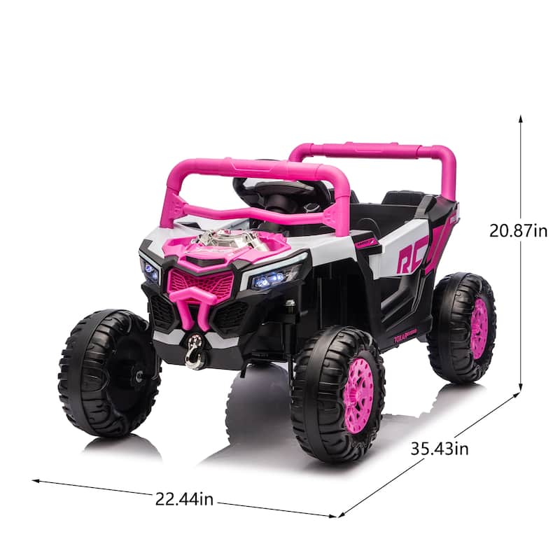 12V Children's Electric Car with LED Lights, Pink Electric Vehicle Toddler Vehicle with Bluetooth Music
