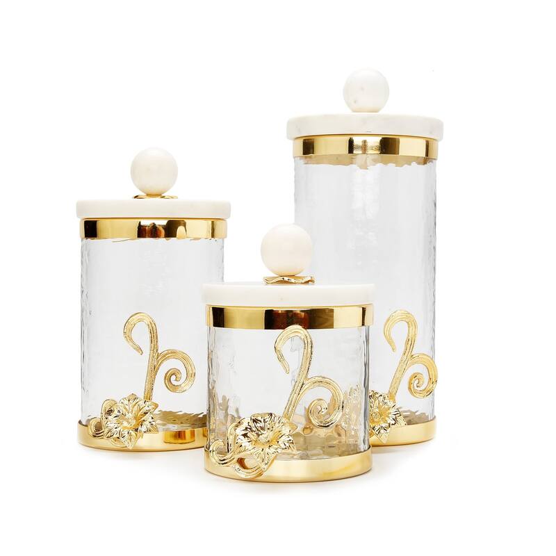 Glass Canister with Gold Design and Marble Lid
