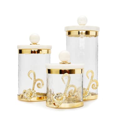 Glass Canister with Gold Design and Marble Lid