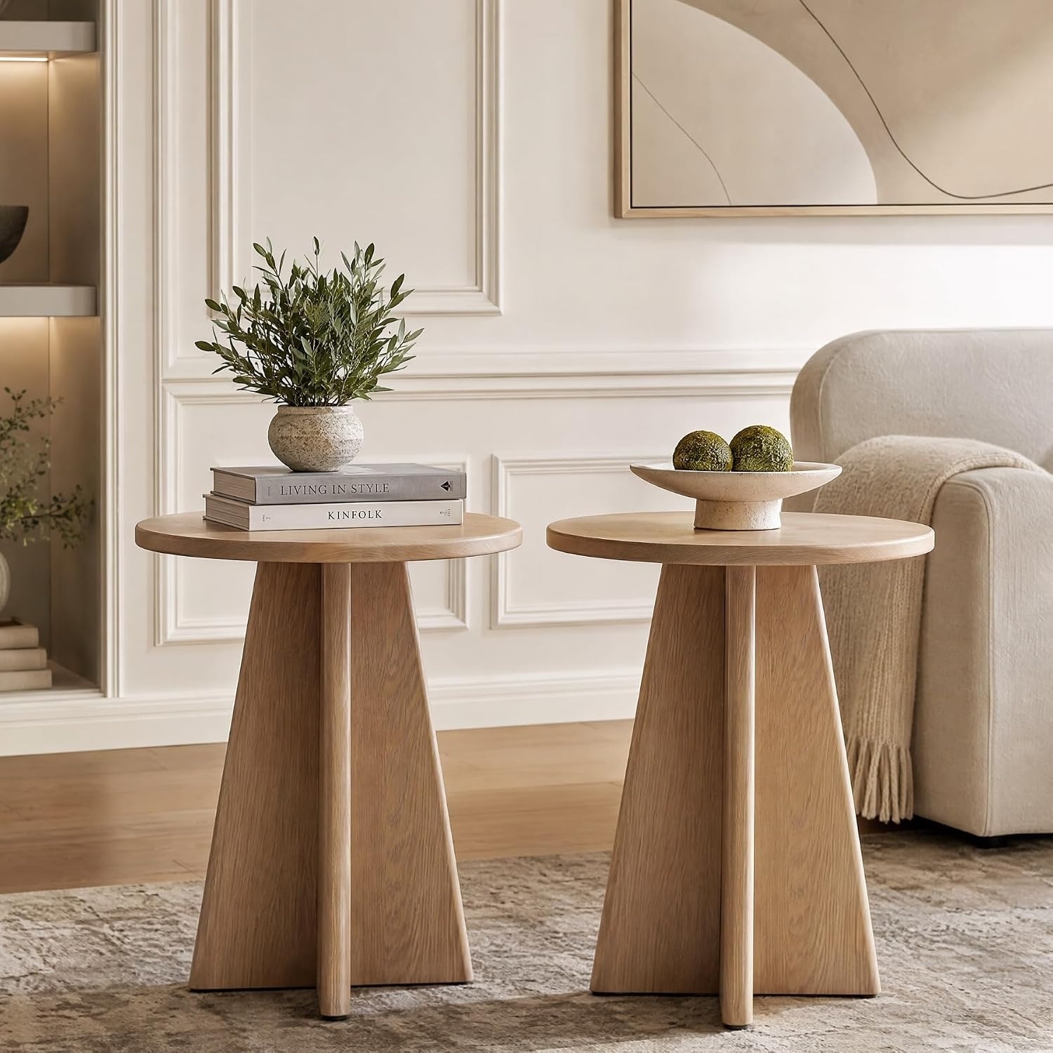 Round End Table Living Room, 19.7" Small Modern Couch Side Table