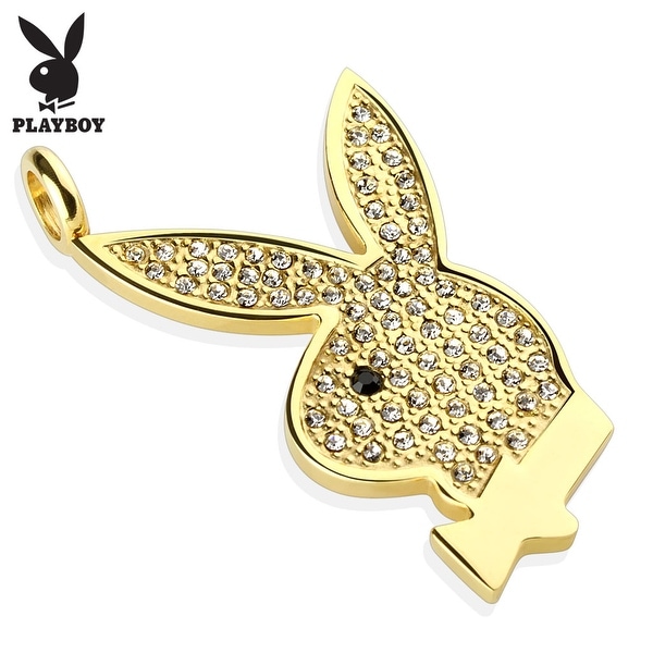 Gem Paved Playboy Bunny Gold IP 316L Surgical Steel Pendant (23 mm Width)